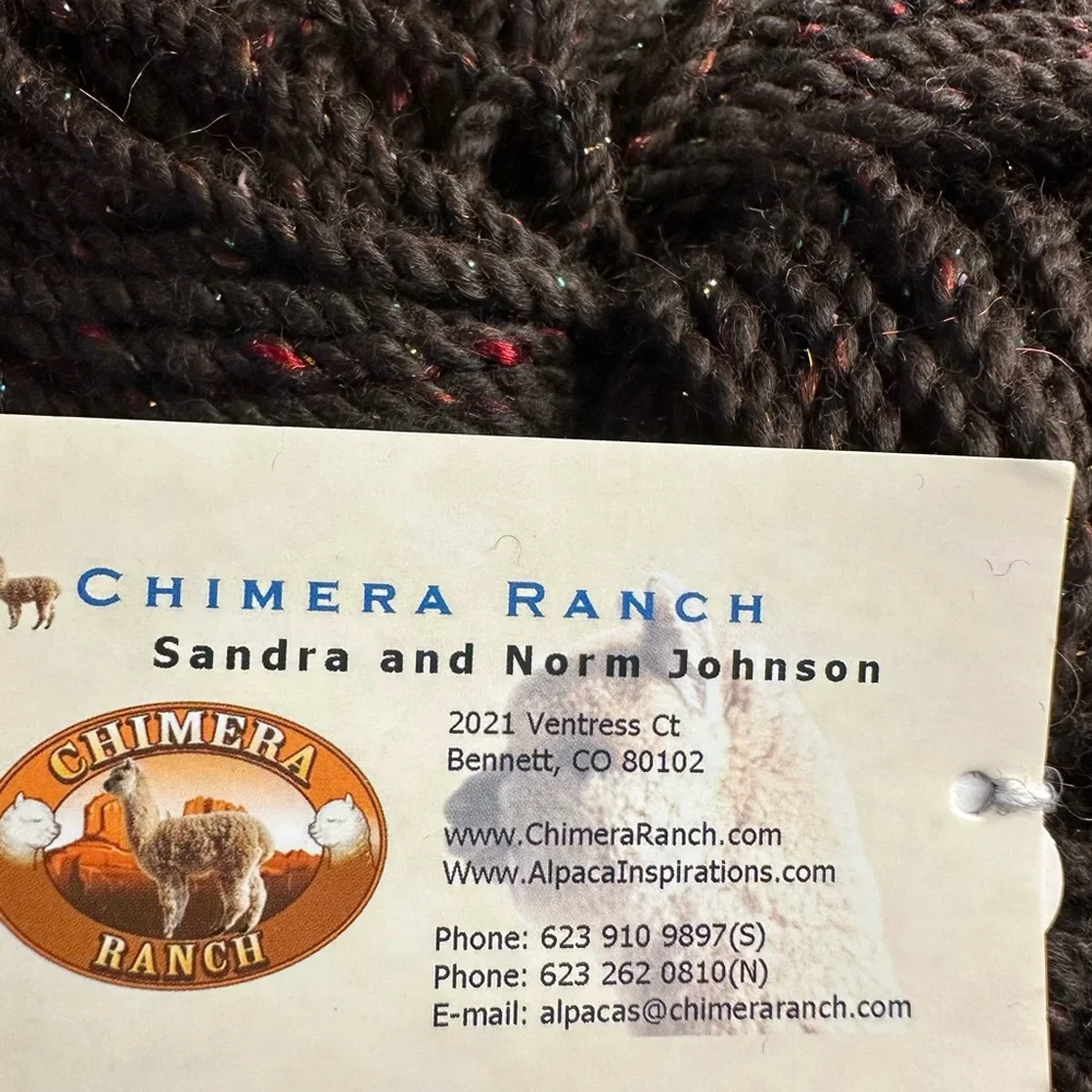 Chimera Ranch hand milled alpaca and firestar dark brown multicolor 105 yrd yarn